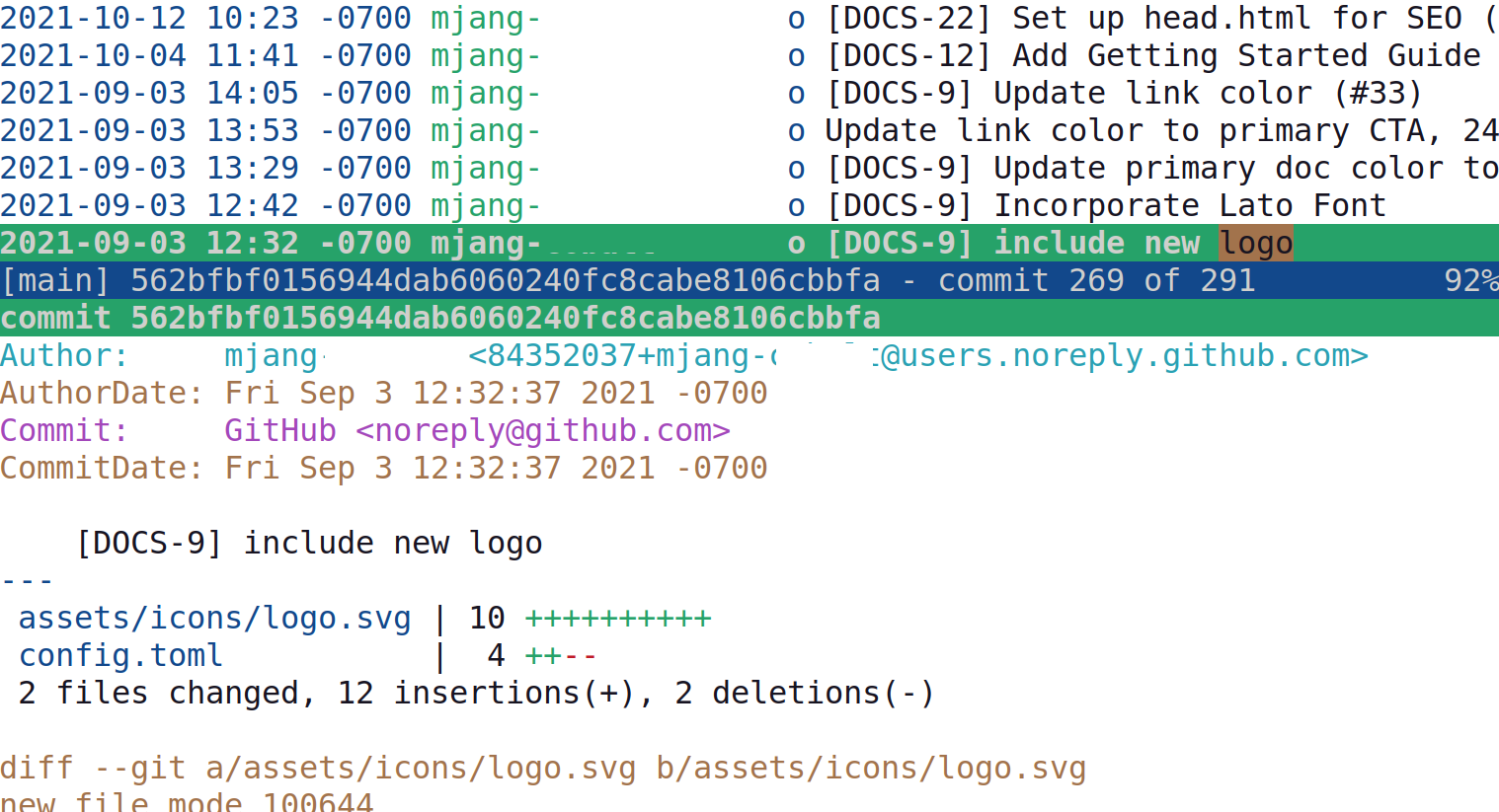 Practical example which shows files changed with a commit